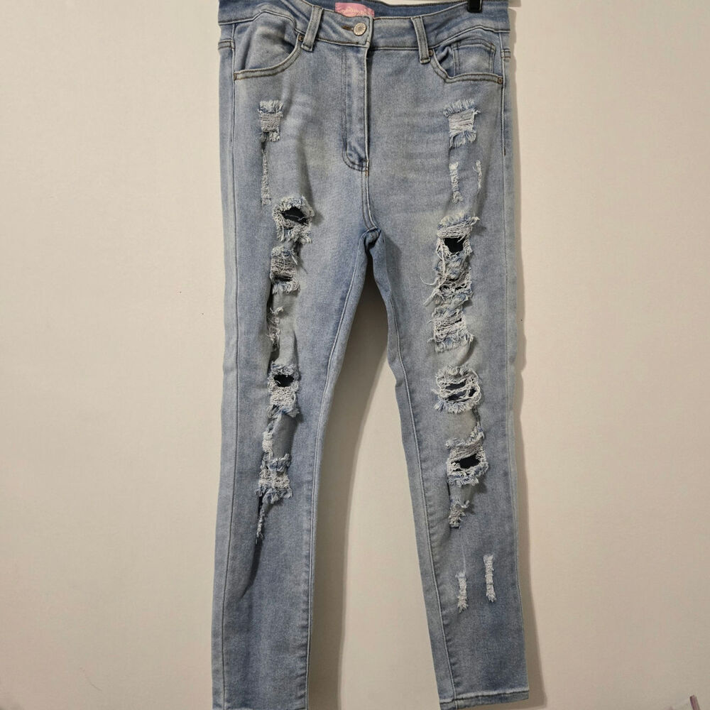 Bamboo Distressed Light Wash Skinny Jeans Juniors Size 13 Stretch Denim
